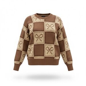 Blu Pepper Brown and Cream Bow Knit Sweater